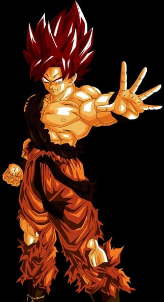 A Super Saiyan holding out his palm, barring the way